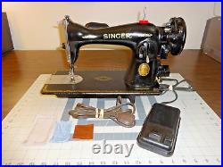 1952 SINGER 15-91 Sewing Machine Gear Drive SERVICED Denim Leather