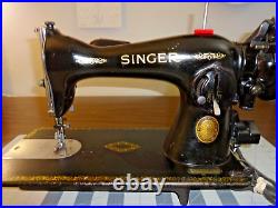 1952 SINGER 15-91 Sewing Machine Gear Drive SERVICED Denim Leather