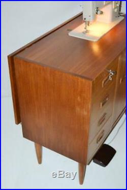 60s Singer 449 Sewing Machine in Danish Style Teak Sideboard Cabinet PL3400