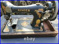 Antique Singer Victorian Hand Crank Sewing Machine With Wood Case