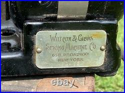 Antique Willcox And Gibbs Sewing Machine With Original Box & Manual