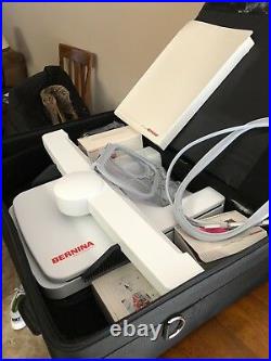 Bernina 750 QE sewing machine with embroidery attachment and carry bags