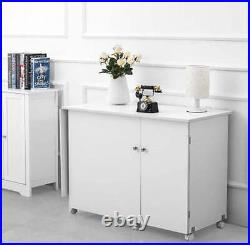 Folding Sewing Machine Table with Cabinet Large Sewing Craft Cart with Shelves