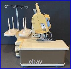 JUKI MO-134 Overlock Sewing Machine w Pedal Cover Accessories Powers On. Read