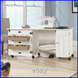 NEW Sauder Sewing Machine & Craft Table Drop Leaf Shelves Storage Bins Cabinets