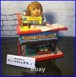 RARE VINTAGE DOLLY DRESSMAKER Tin Toy Seamstress Sewing Machine Japan T. N