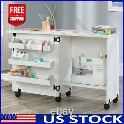 Sewing Machine Table Craft Cart with Wheels Storage Shelf Cabinet Rolling 3 Tray