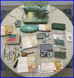 VTG Singer Model 185J Green Sewing Machine HUGE LOT OF EXTRAS AND? ACCESSORIES
