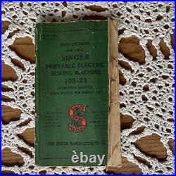 Vintage 1940s Singer Model 128-23 Sewing Machine Pedal Case & Manual Tested READ