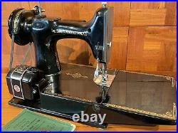 Vintage 1950 Singer Featherweight 221-1 Sewing Machine With Case & Attachments
