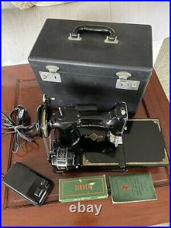 Vintage 1950 Singer Featherweight 221-1 Sewing Machine With Case & Attachments