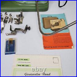 Vintage ELNA Green Sewing Machine 722010 Portable WithCarry Case & Extras Works