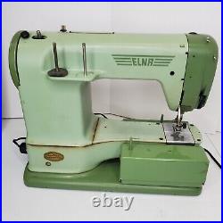 Vintage ELNA Green Sewing Machine 722010 Portable WithCarry Case & Extras Works
