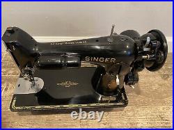Vintage SINGER 201 Sewing Machine. Denim/leather