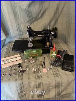 Vintage Singer 1956 Featherweight Sewing Machine, pedal and attachments No Case
