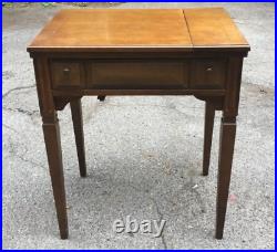 Vintage Solid Walnut Wood Sewing Machine Cabinet Table with Storage Nice