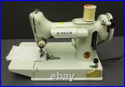 Vtg white Singer Featherweight 221K Sewing Machine with Attachments & Carry Case