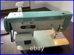 White Leather and Canvas Sewing Machine. Refurbished. 30 Day Guarantee. J23